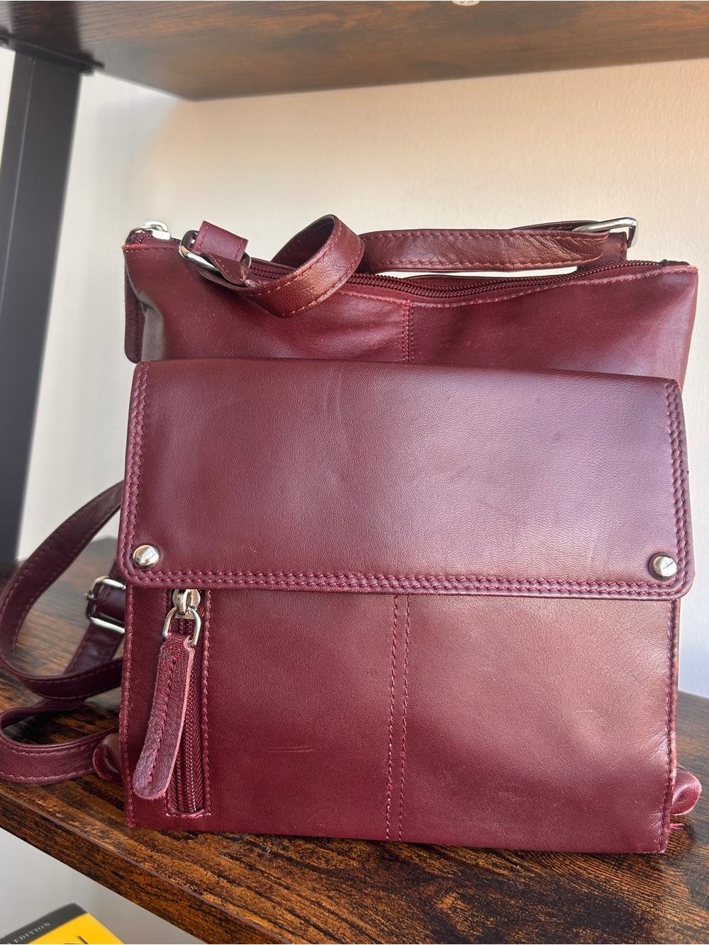 Vintage Burgundy Leather Crossbody Bag Oxblood Genuine Leather Purse